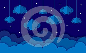 Cloud paper cut night darkness blue sky flat style