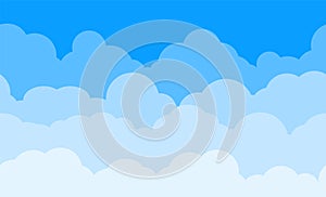 Cloud pattern. Blue sky with clouds. Cartoon cloudscape vector background.