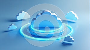 Cloud Platform With Neon Glowing Rings