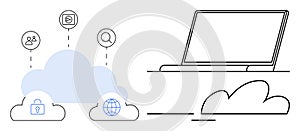 Cloud Computing Concept with Laptop and Data Icons Highlighting Connectivity and Security