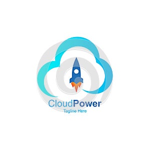 Cloud Power With Rocket Logo Design Template.