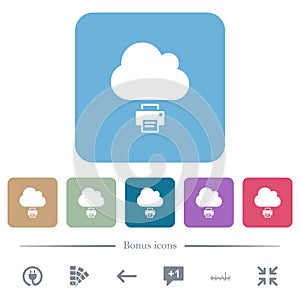 Cloud printing flat icons on color rounded square backgrounds