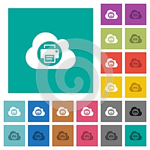 Cloud printing square flat multi colored icons