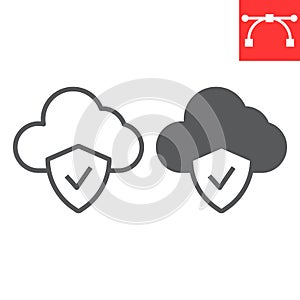Cloud protection line and glyph icon