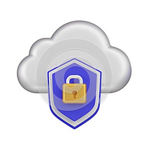 Cloud Protection Shield Lock 3d Icon