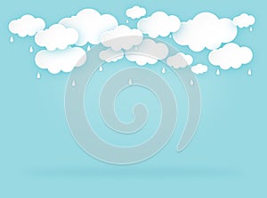 Cloud rain  on blue background, clear sky with cloud, rain season, cloudy day,weather forecast concept, vector illustration