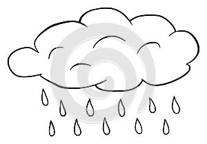 Cloud with rain drops clipart. Vector water drops outline illustration. Coloring book for children. Weather forecast