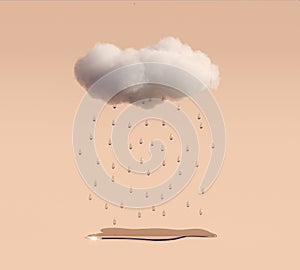 Cloud with rain drops on coral pink background