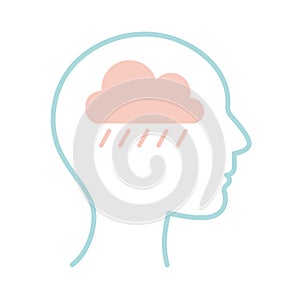 Cloud with rain inside human head line style icon vector design