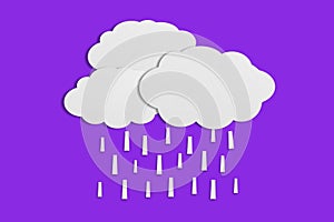 Cloud and rain paper white paper cut paste paper Speech balloon on purple background