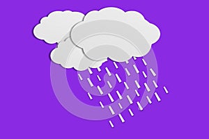 Cloud and rain paper white paper cut paste paper Speech balloon on purple background