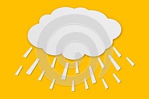 Cloud and rain paper white paper cut and paste paper Speech balloon on yellow background