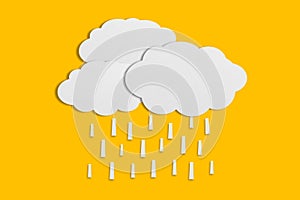 Cloud and rain paper white paper cut and paste paper Speech balloon on yellow background