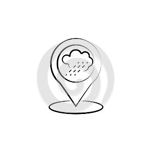 Cloud, rain, pin icon. Element of weather icon for mobile concept and web apps. Hand drawn Cloud, rain, pin icon can be used for w