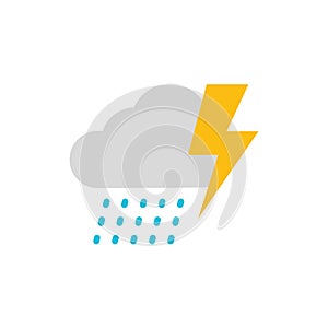 Cloud and rain with thunder icon. Modern weather icon. Flat vector symbols