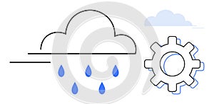 Cloud with Raindrops and Gear Icon Representing Data Flow and System Integration