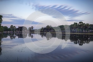 Cloud reflected in lake at angkor wat