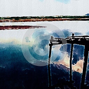 Cloud Reflection Over a lake Watercolor Painting