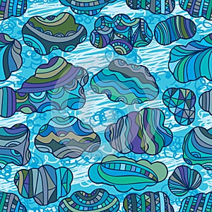 Cloud retro blue line seamless pattern