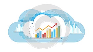Cloud with rising graph bars, data analysis and statistics, vector design Generative AI