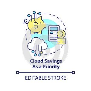 Cloud savings as priority concept icon