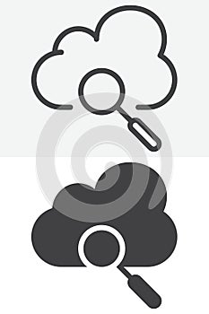 Cloud search line and solid different style vector icon set