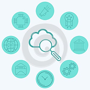 Cloud search vector icon sign symbol