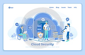 Cloud Security, Cloud Computing, Data Protecting, Secure data exchange. Security service protects cloud data storage. landing web