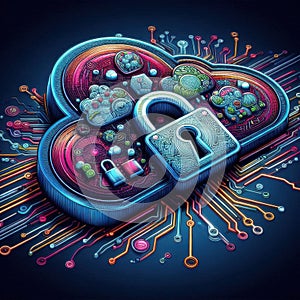 Cloud Security Concept: Businessman uses tablet on Secure Global Networking, Data Encryption, Firewall Protection