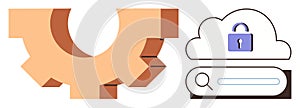 Cloud Security Concept with Gear, Lock, and Search Bar for Data Protection and Optimization