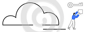 Cloud Security Concept with Key and Figure Holding Data for Secure Storage
