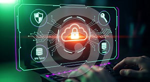 Cloud Security Concept with Laptop and Digital Interface