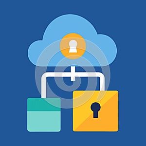 Cloud Security Concept with Padlock and Data Storage Icons
