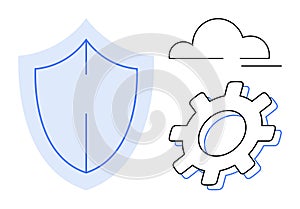 Cloud Security and Configuration Concept with Shield, Gear, and Cloud Design