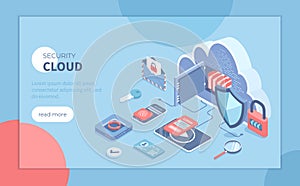 Cloud Security and Data Protection. Online safety, confidentiality of information. Cloud storage, password, lock, personal