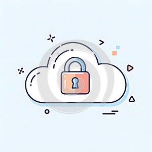 Cloud Security Icon with Padlock and Abstract Elements
