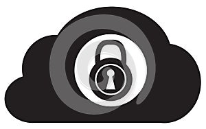 Cloud security icon on white background. secure cloud technology sign. cloud and padlock symbol. flat style