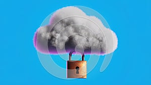 Cloud Security Illustrated by Padlock and Cloud on Blue Background