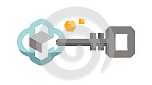 Cloud Security Key. Virtual Access Control, vector design Generative AI