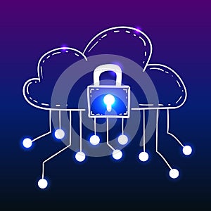 Cloud with security lock, doodle style