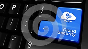 Cloud security moving motion on computer keyboard button.