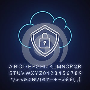 Cloud security neon light icon