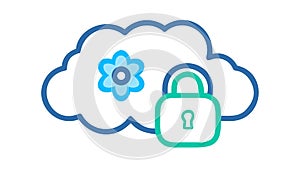 Cloud Security Padlock and Gears Icon, vector design Generative AI