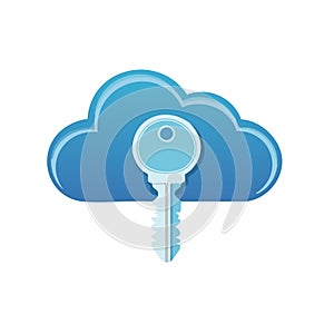 Cloud security symbol of a key overlaying a cloud icon, data protection and access