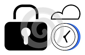 Cloud Security and Time Management Concept Featuring Lock, Cloud, and Clock