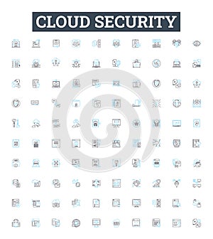 Cloud security vector line icons set. Cloud, security, infrastructure, data, authentication, compliance, encryption