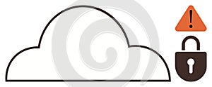 Cloud Security Warning with Padlock and Alert Sign