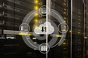 CLoud server and computing, data storage and processing. Internet and technology concept