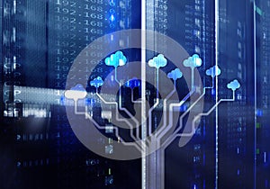 CLoud server and computing, data storage and processing. Internet and technology concept.
