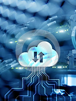 CLoud server and computing, data storage and processing. Internet and technology concept